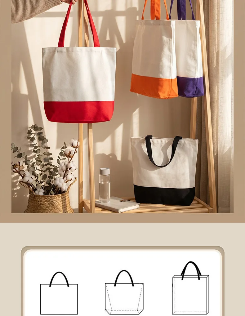 1 Stück farbige, tragbare, zusammensteckbare Canvas-Tasche mit individuellem Logo, tragbare Einkaufstasche aus Baumwolle, Werbe- und Trainingstasche aus Canvas – Detail 9