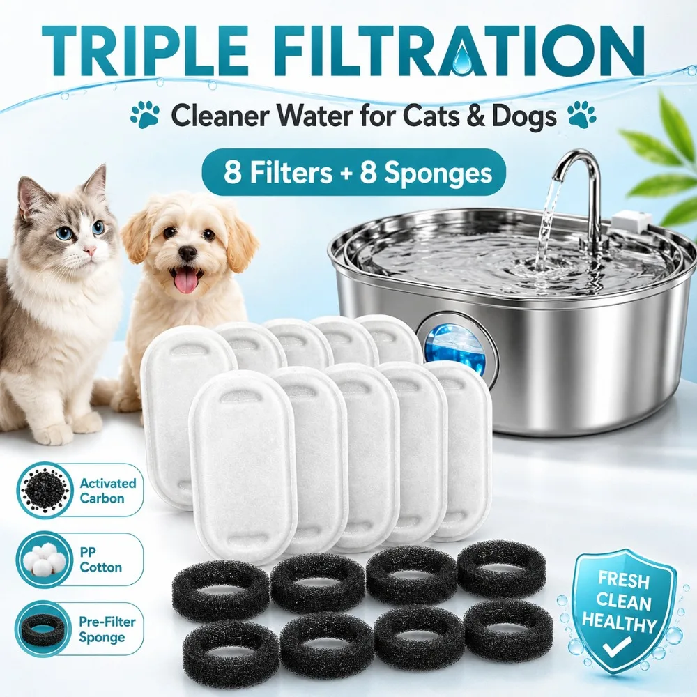 Activated Carbon Sponge Replacement Filter for Stainless Steel Pet Water Fountain Accessory for Household Cats and Dogs