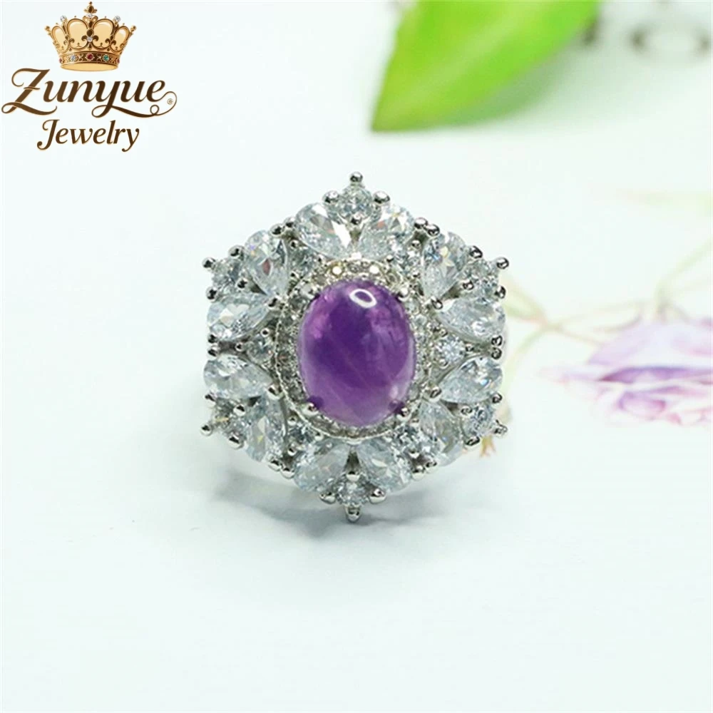 

High-End Natural Purple Crystal Mosaic Diamond Flower Ring Luxury Quality Fashion Jewelry Exquisite Elegant Charms Popular Gift