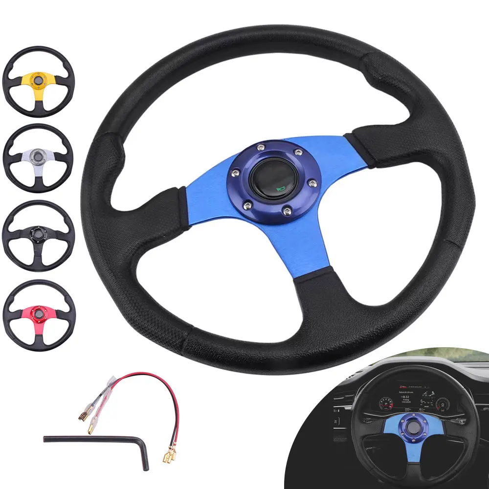 

14 inch 350mm Aluminum PU Flat Drift Sport Racing Driftting Steering Wheel With Horn and logo Car Accessories Car Steering Wheel
