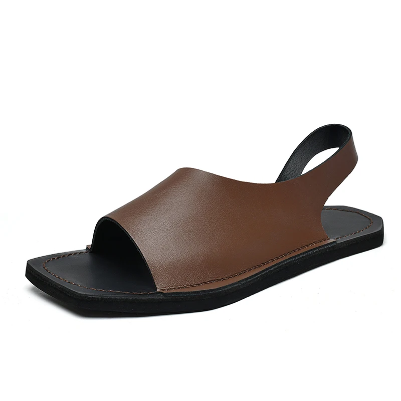 Men's Designer Leather Sandals - Casual Summer Beach Slides, Anti-Slip_voghion.com