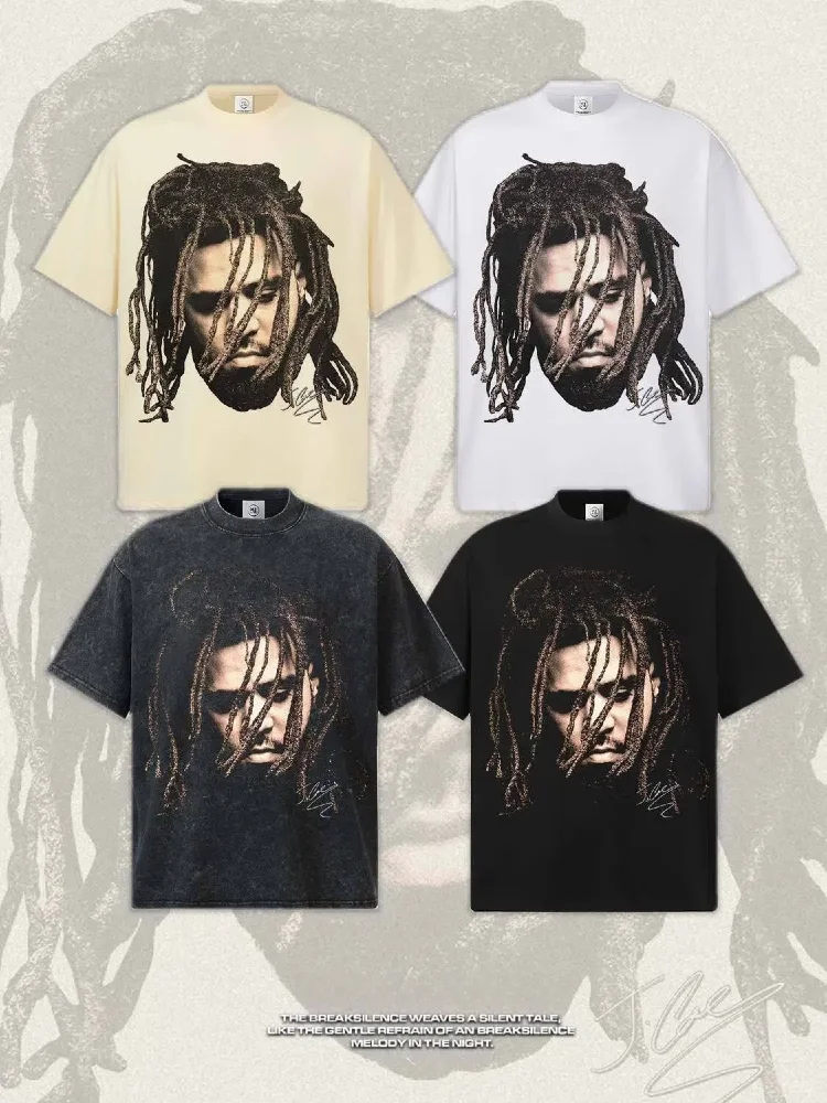 J. Cole Unisex Heavyweight Crew-Neck Short-Sleeve T-Shirt American Hip-Hop Style