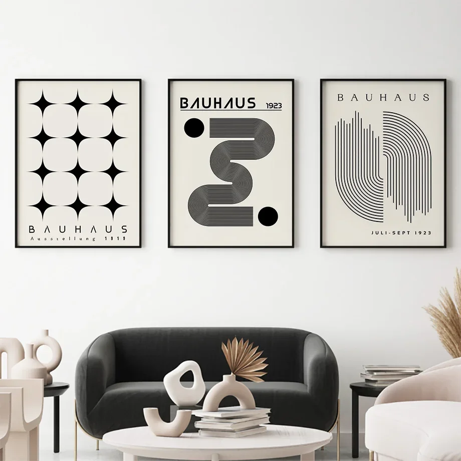 

Boho Abstract Bauhaus Canvas Prints Black Line Geometry Vintage Wall Art Mural for Living Room Home Decor Bohemian Style Poster