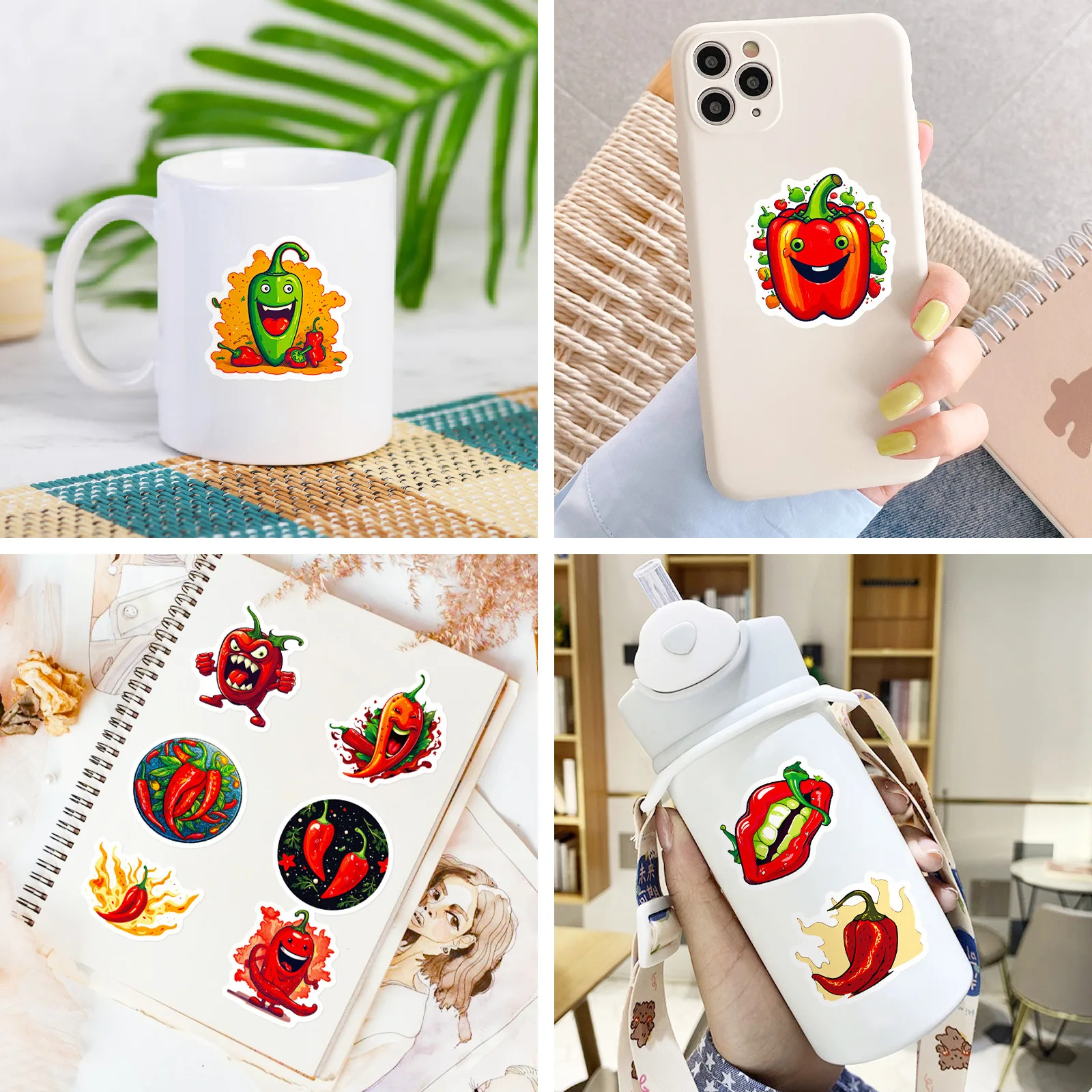 50Pcs Chili Pepper Hot Spicy Cute Cartoon Waterproof Vinyl Stickers for  phone Water Bottles Laptop Suitcase