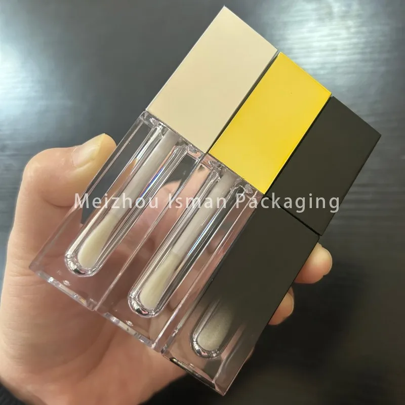 

50Pcs High Quality Square Big Brush Applicator Gold Sliver Gradient Black Lipgloss Tube Empty 5ml Lip Gloss Container Tubes