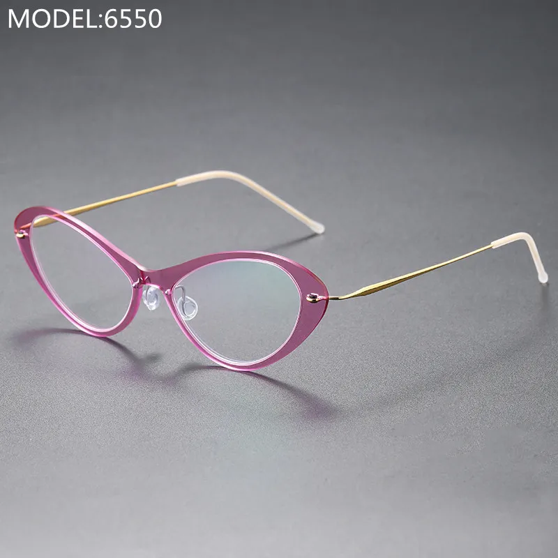 

New Pure Titanium Myopia Glasses Frame High Quality Fashion Little Face Cat's Eye Frame Plain Myopia Glasses Without Screws 6550