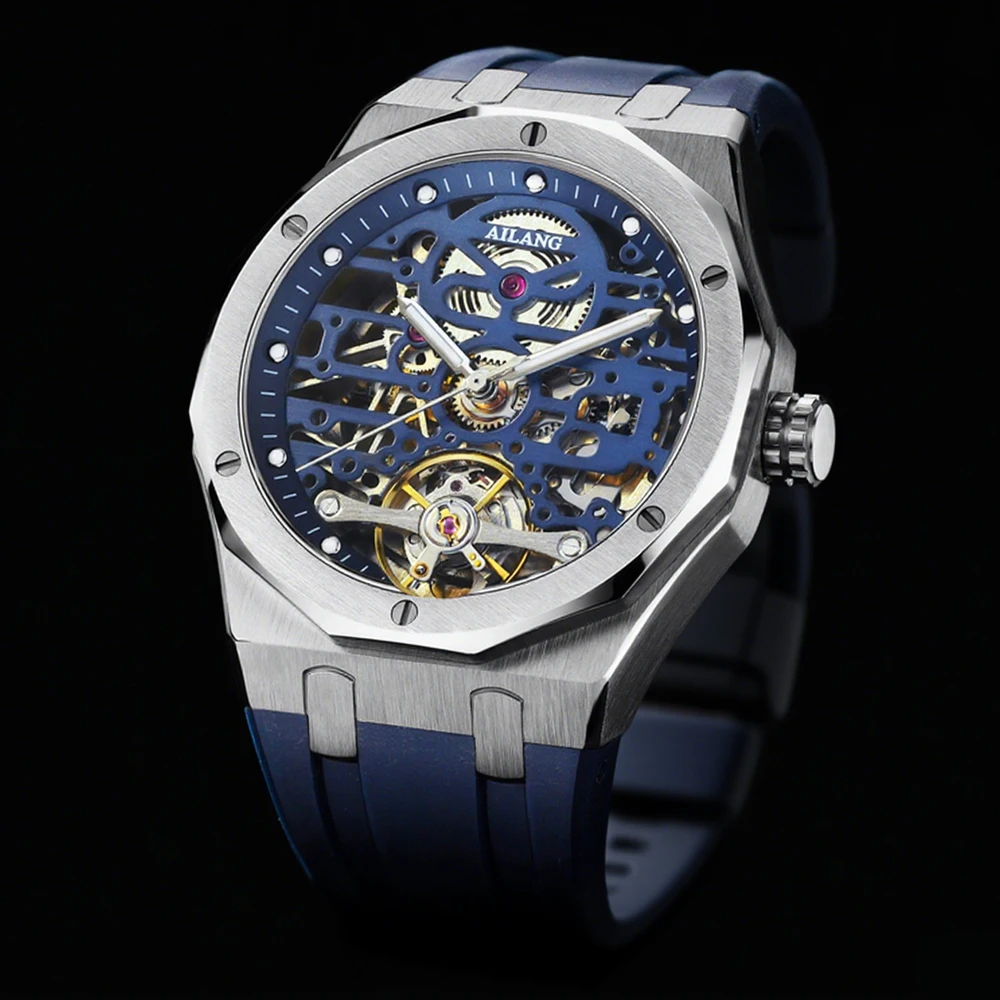

AILANG Skeleton Tourbillon Men Watches Top Brand Luxury Automatic Mechanical Watch For Men Rubber Strap Waterproof Reloj Hombres