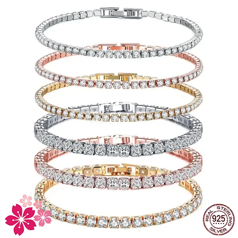 

New 925 Sterling Silver Hot Selling Tennis Bracelet Hip-hop Trend Gold Men's and Women's Bracelets Crystal Jewelry Gift