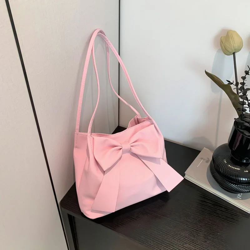 

Women's Leather Bags, Sweet and Stylish Butterfly Bow Tote Bag, Solid Color Simple and Versatile Single Shoulder Handbag