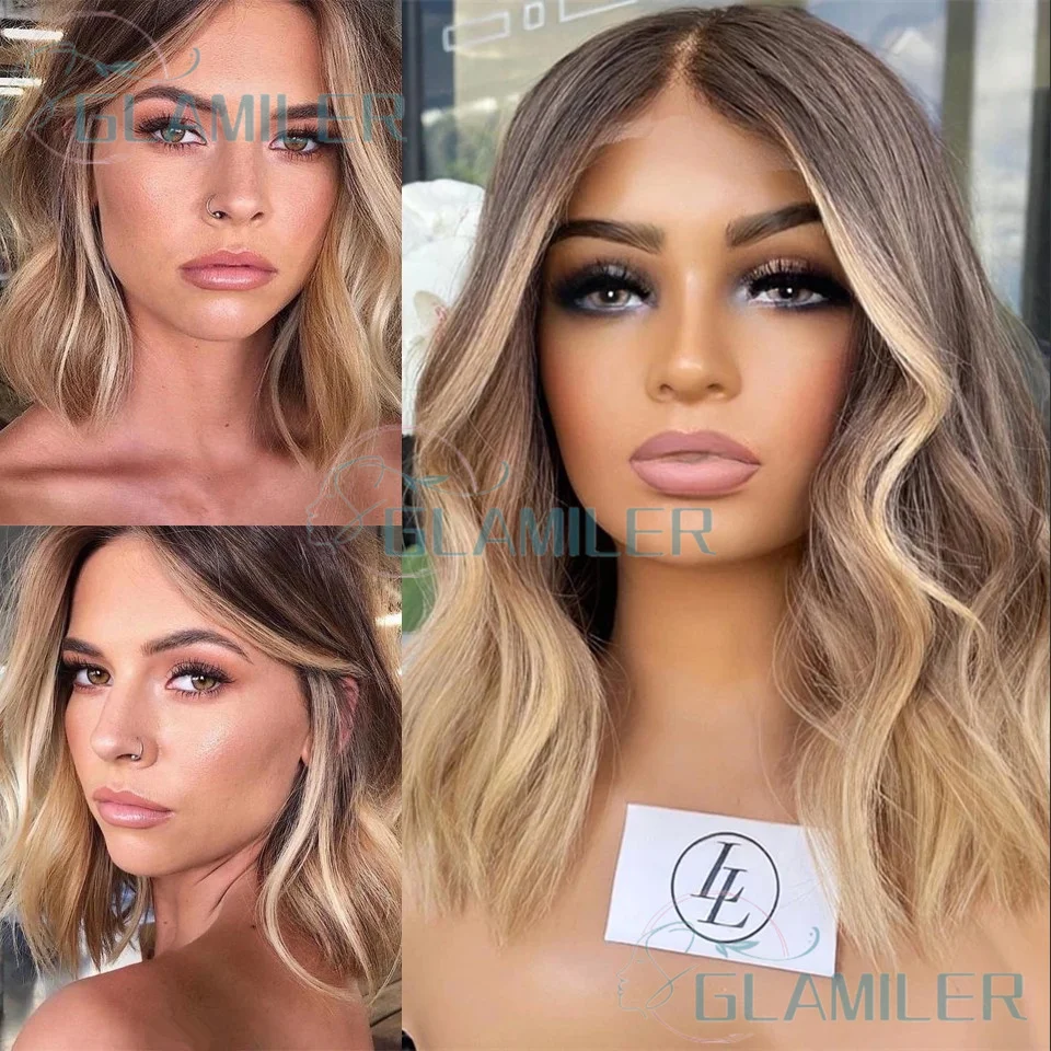 

Pre Plucked 13x6/360 Lace Front Wigs Brown Blonde Body Wavy Short Bob Human Hair Wigs #4/27 Glueless 5x5 Silk Top Closure Wigs