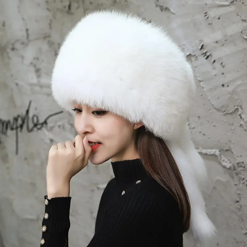 Thickened Fox Fur Pilot Hat With Rex Rabbit Fur Authentic Classic Ladies Natural Fur Hat Women Women Real Fox Fur Hat