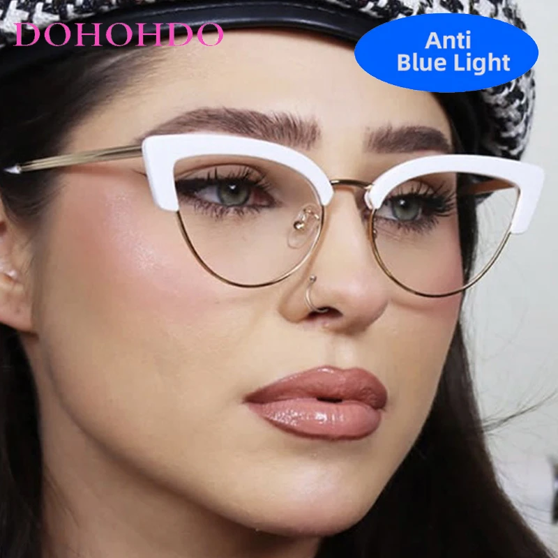 

Vintage Trendy Brand Designer Metal Cat Eye Anti Blue Light Glasses Fashion Luxury Eyeglasses Men Women Computer Glasses Unisex