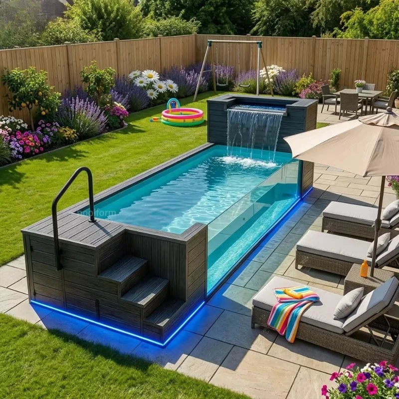 Modern Stylish Container Swimming Pool Minimalist Exterior Smooth Surface Landscape Matching Outdoor Prefab Swim Pool For Urban