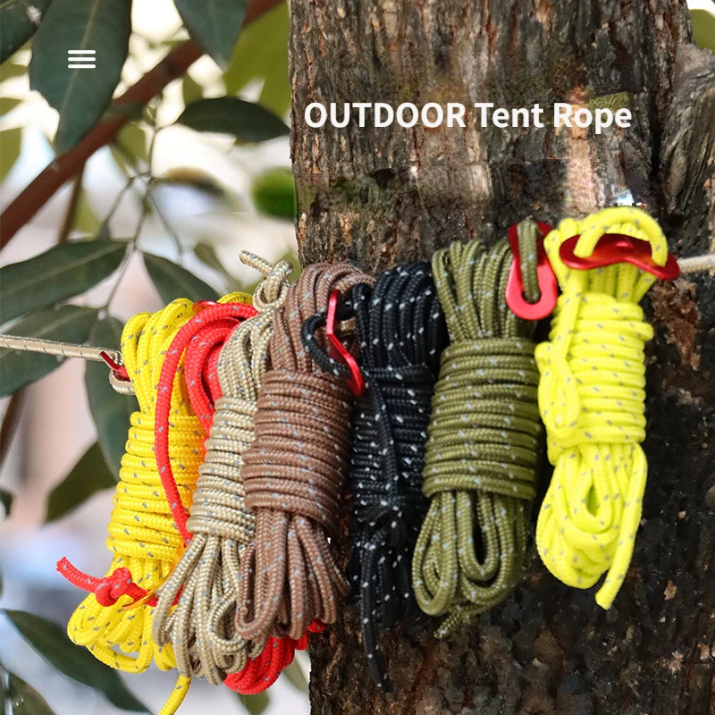 Tent Rope 4mm Thickened Outdoor Canopy Windproof Adjustment Rope 4m Length Support Rod Fixed Pull Rope for Outdoor Camp