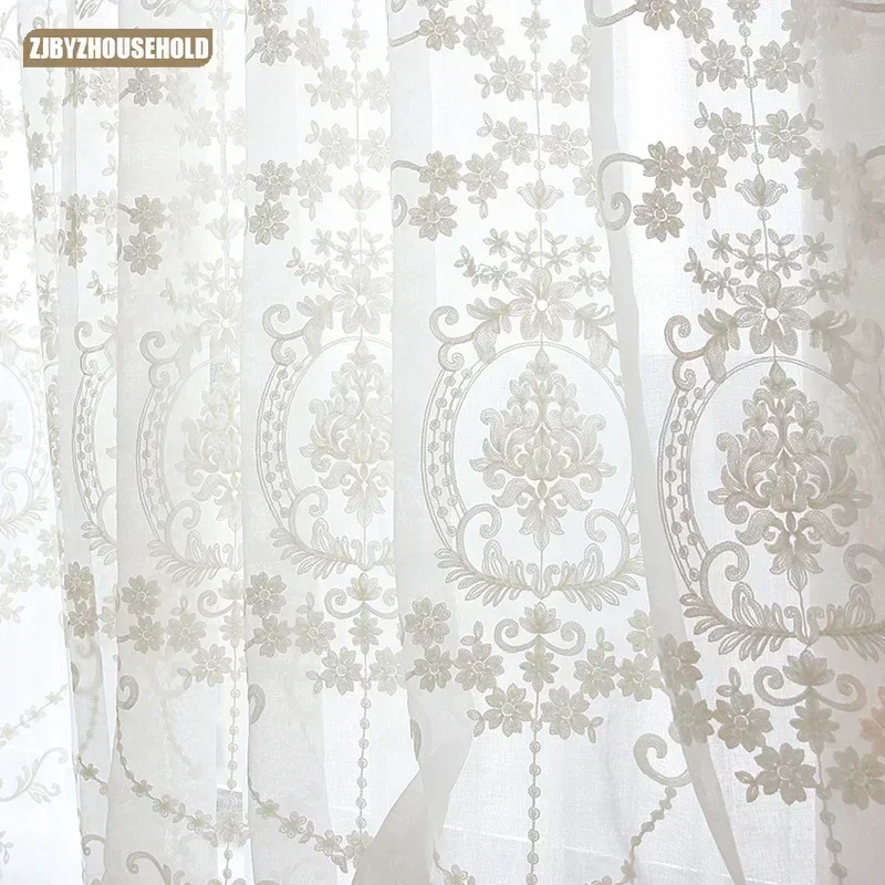 

Flower Screens Sheer for Bedroom Living Room Windows Curtains High-grade White Embroidery European Style Voile Tulle