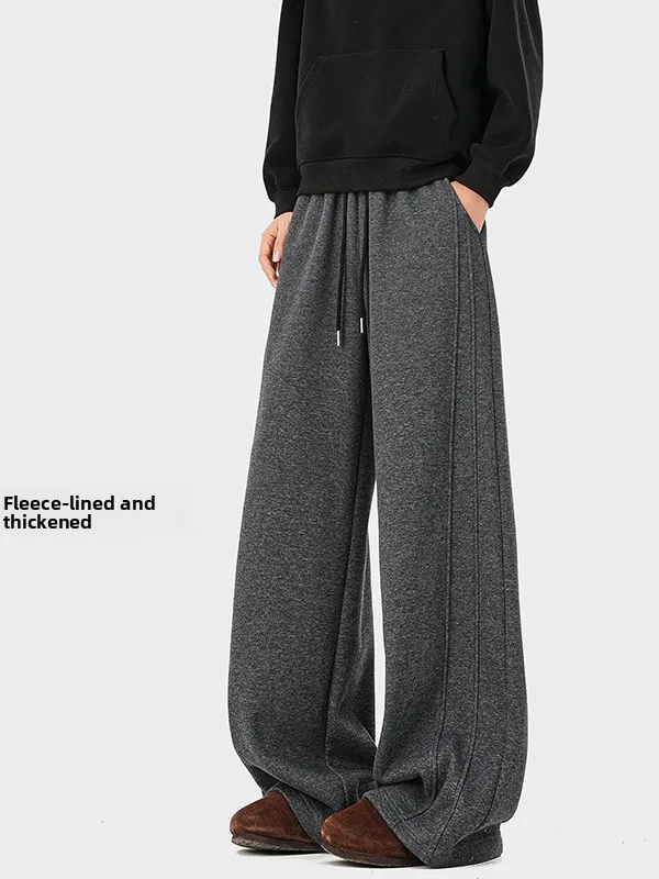 

American Sle Spor Casual Pants Men's Winter Thiened Fce Lined Drape Loose Straight Leg Trendy Cotton Blend