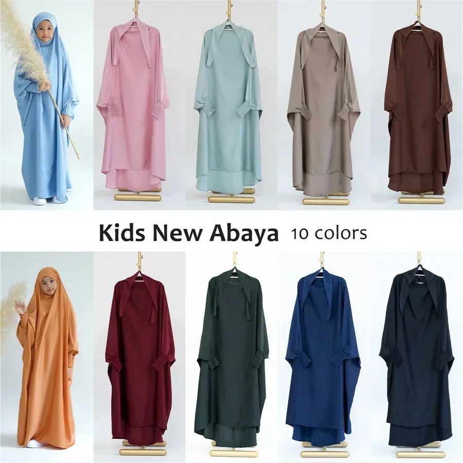 2025 New Girls Muslim Prayer Garment Dubai Abaya Kids Eid Ramadan Jilbab Arab Turkey Children Dress Islam Clothing Long Robe