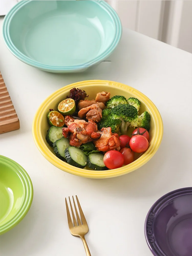 Le Creuset Cool Color Enamel Ceramic Dish Deep Dish Porcelain Plate French Style Pure Color Dinnerware Dishwasher Safe