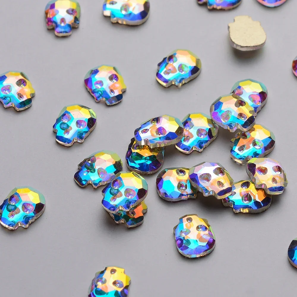 30pcs Skull Shape 6*8mm Crystal AB Flat Back Fancy Nail Art Crystal Rhinestones For Wedding Personality Design Beads