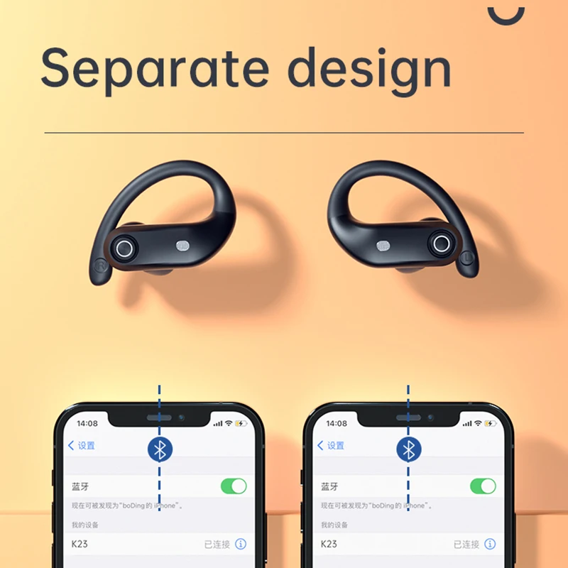K23 Ohrhörer mit Geräuschunterdrückung, 4 Mikrofone, HD-Anrufverbesserung, Bluetooth 5.0-Ohrhörer, TWS Run Sports, kabellose Kopfhörer, Ohrbügel-Ohrhörer