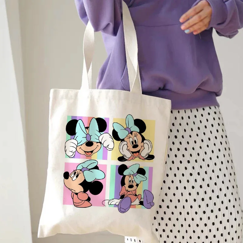 Hip Hop Disney Minnie Mickey Mouse Tote Bag Shopper Canvas Shoulder Bag Eco Shopping Bag Women Tote Harajuku Female