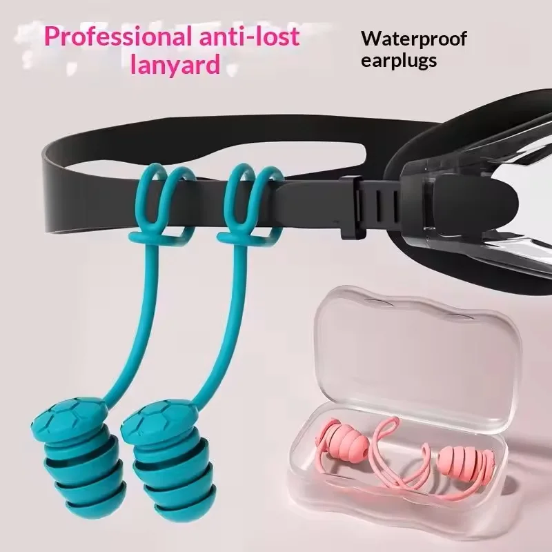 Swimming Earplugs Anti-Loss Adjustable String IPX7 Waterproof Reusable for Kids Adults Beach Pool Swimming Water Sports