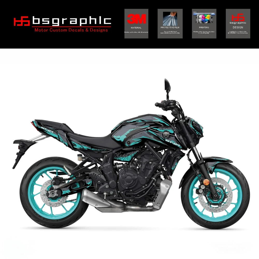 

For Yamaha Mt-07 MT07 2021-2024 23 22 Motorcycle Body Fairing Protective Sticker Decal Street Bike Greelz Graphic Kit Turquoise