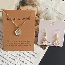 Fashion White Sunflower Pendant Jewelry Set for Women Girl Gift Romantic Necklace Earrings Set Trendy Jewelry Wholesale