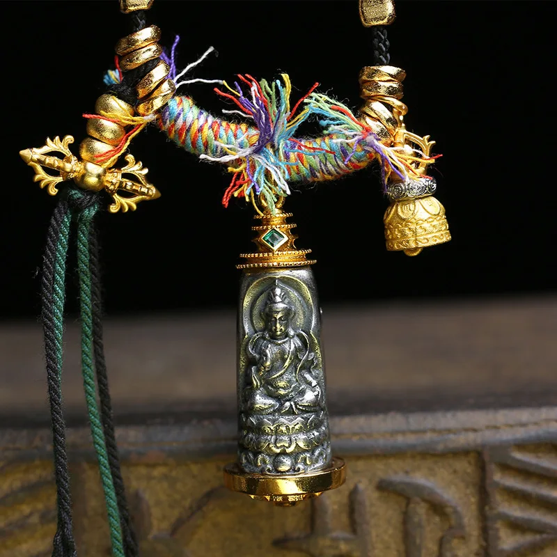 Tibetan Heavenly Iron Green Tara 3D Relief Pendant Clavicle Chain Tibetan Retro Hand Woven Rope Necklace