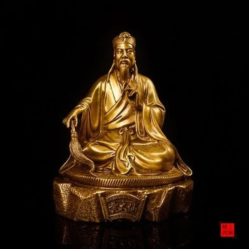 Brass statue of Yellow Immortal, depicting the Red Pine Fairy, a decorative item for home or living room