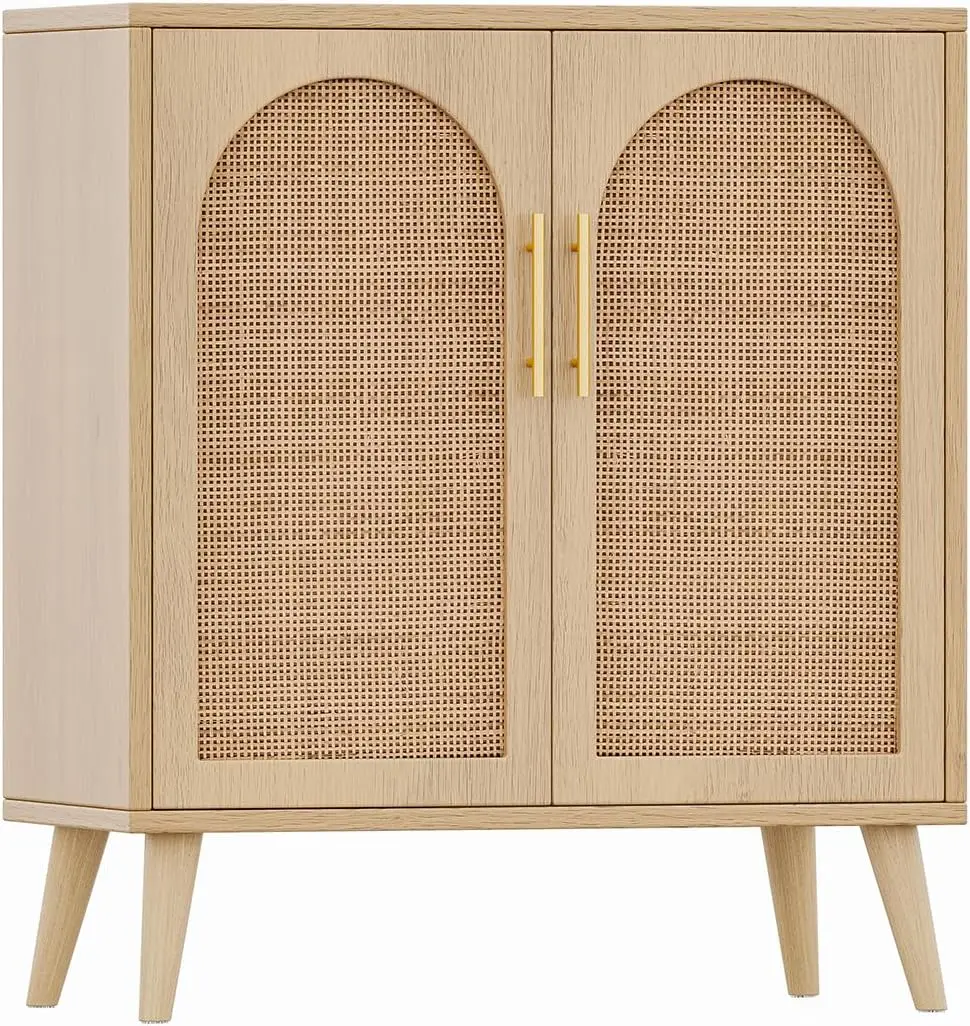 

Rattan Storage Cabinet with Doors, Modern Accent Bathroom Floor Cabinet, Sideboard Buffet for Living Room, Entryway, Dining Room