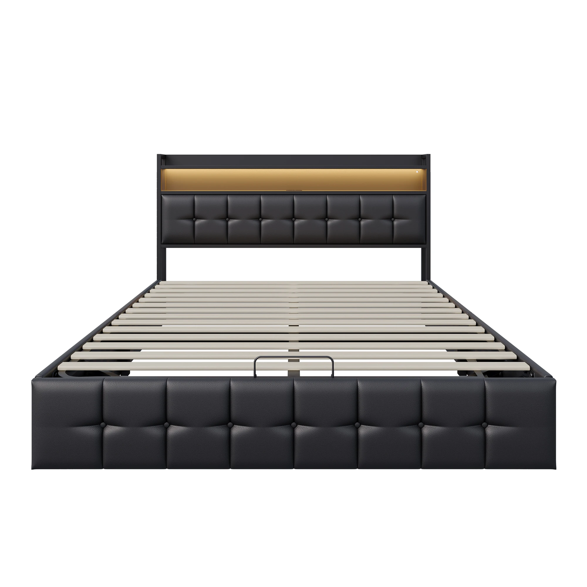 Comanlai 140x190cm Doppelbett-Gestell mit Polsterung, Pneumatischer Stauraum, LED-Beleuchtung, Ladeanschluss am Bett und Stauraum – Detail 7