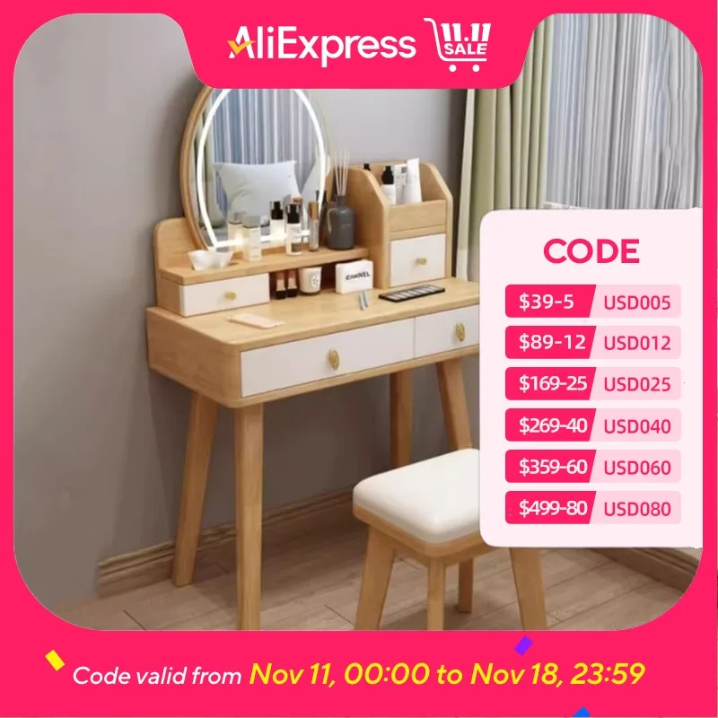 

Nordic Desings Dressing Table Luxury Modern Minimal Storage Dressing Table Lights Stool Tocador Maquillaje Furniture For Bedroom
