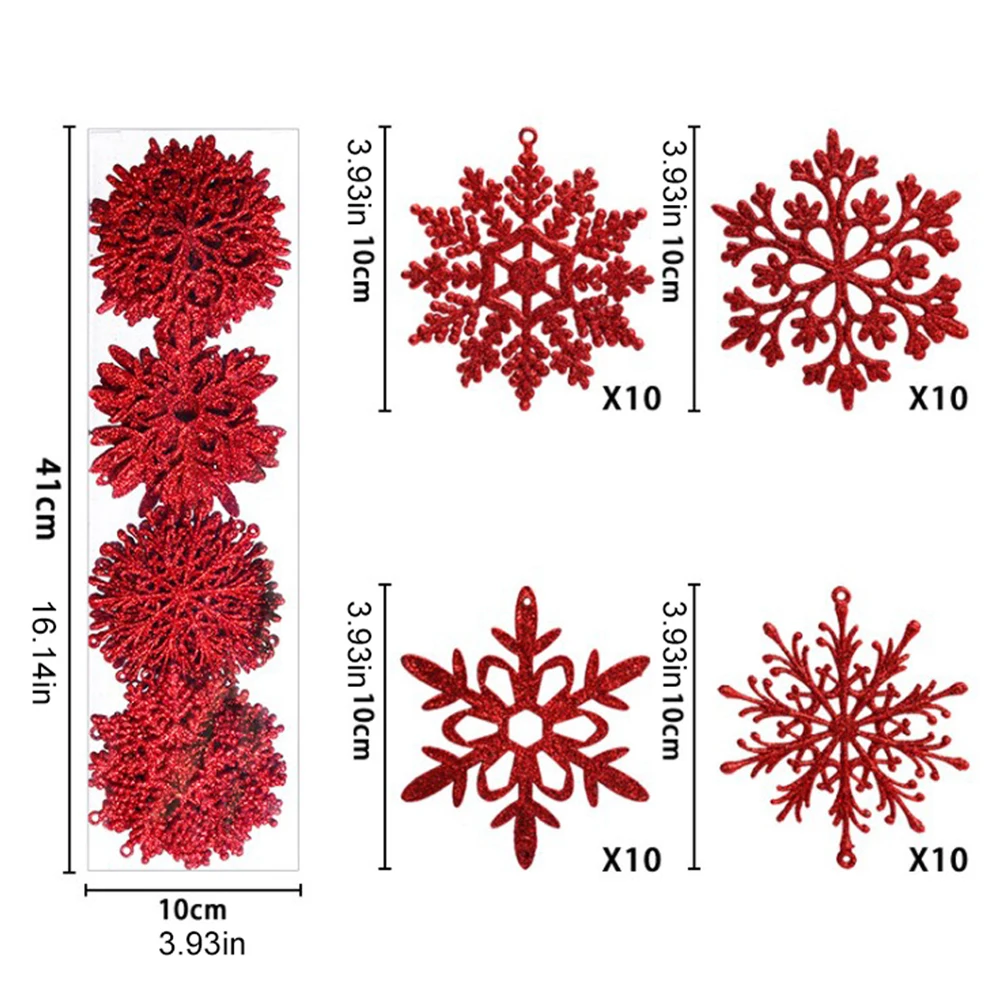 40 ชิ้นคริสต์มาส Glitter Powder Snowflake String จี้เกล็ดหิมะที่มีสีสันเครื่องประดับ Xmas Tree แขวน Party Decor