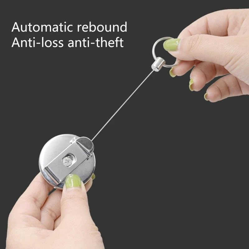 Retractable Chain Key-Rings Heavy Duty Holder Belt Clip with Carabiner Metal Keychain Lanyard Badge Reels