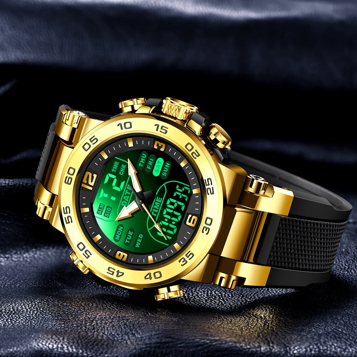 FOXBOX Men's Military Sports Watch Fashion Silicone Dual Display LED Digital Watches for Men 50M Waterproof Quartz Wristwatch