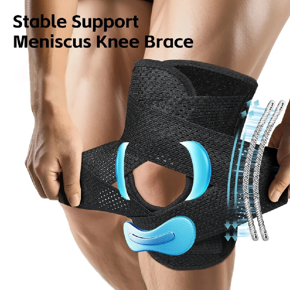 1/2PCS Knee Compression Sleeves with V-Straps & Side Stabilizers for Men Women, Breathable Knee Brace for Running Workout Daily