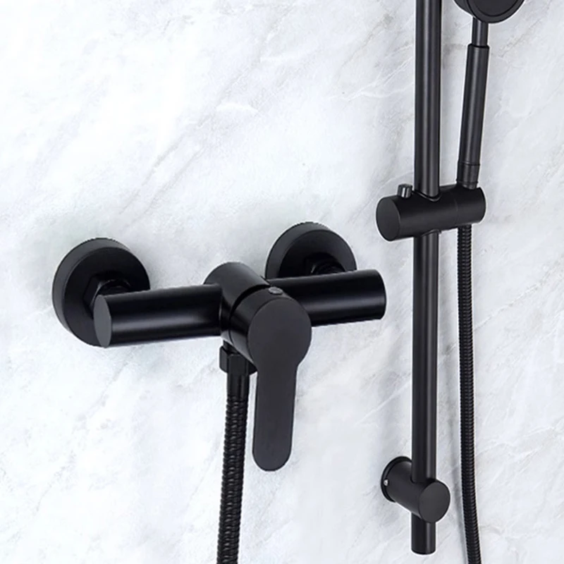 G1/2 بوصة الأسود الحمام دش صنبور الحائط المياه الساخنة والباردة صِمامُ تَغَيُّرِ التَّرَدُّدِ صنبور 304 الفولاذ المقاوم للصدأ الثلاثي حوض صنبور #1