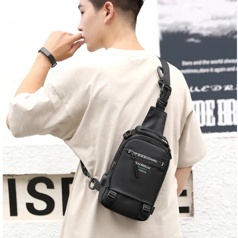 Nylon Backpack Rucksack Bags for Men USB Charging Port Male Military Cross Body Messenger Chest Pack Bag Sling Daypack