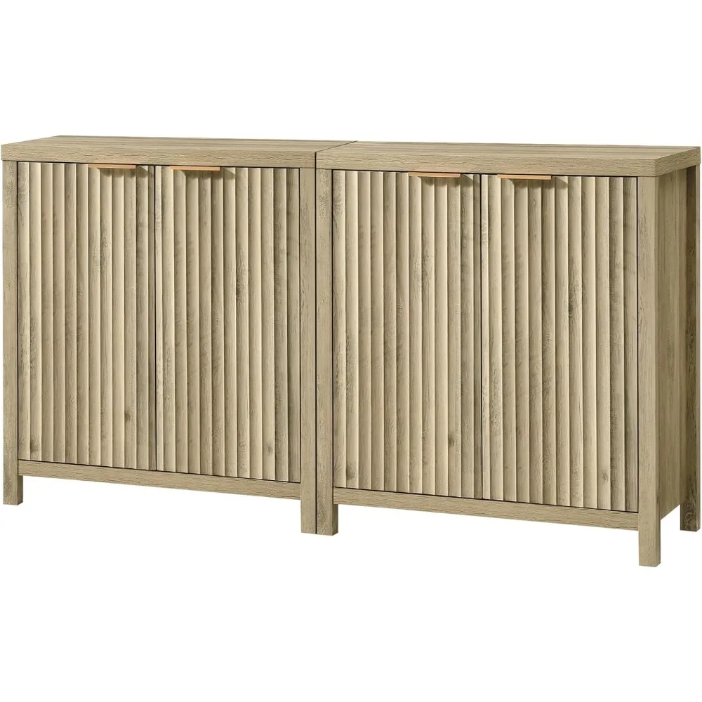 Oxford Storage Sideboard Buffet with Adjustable Shelves, Multifunctional Console Cabinet Set of 2 (Sunwashed Ash Oak)