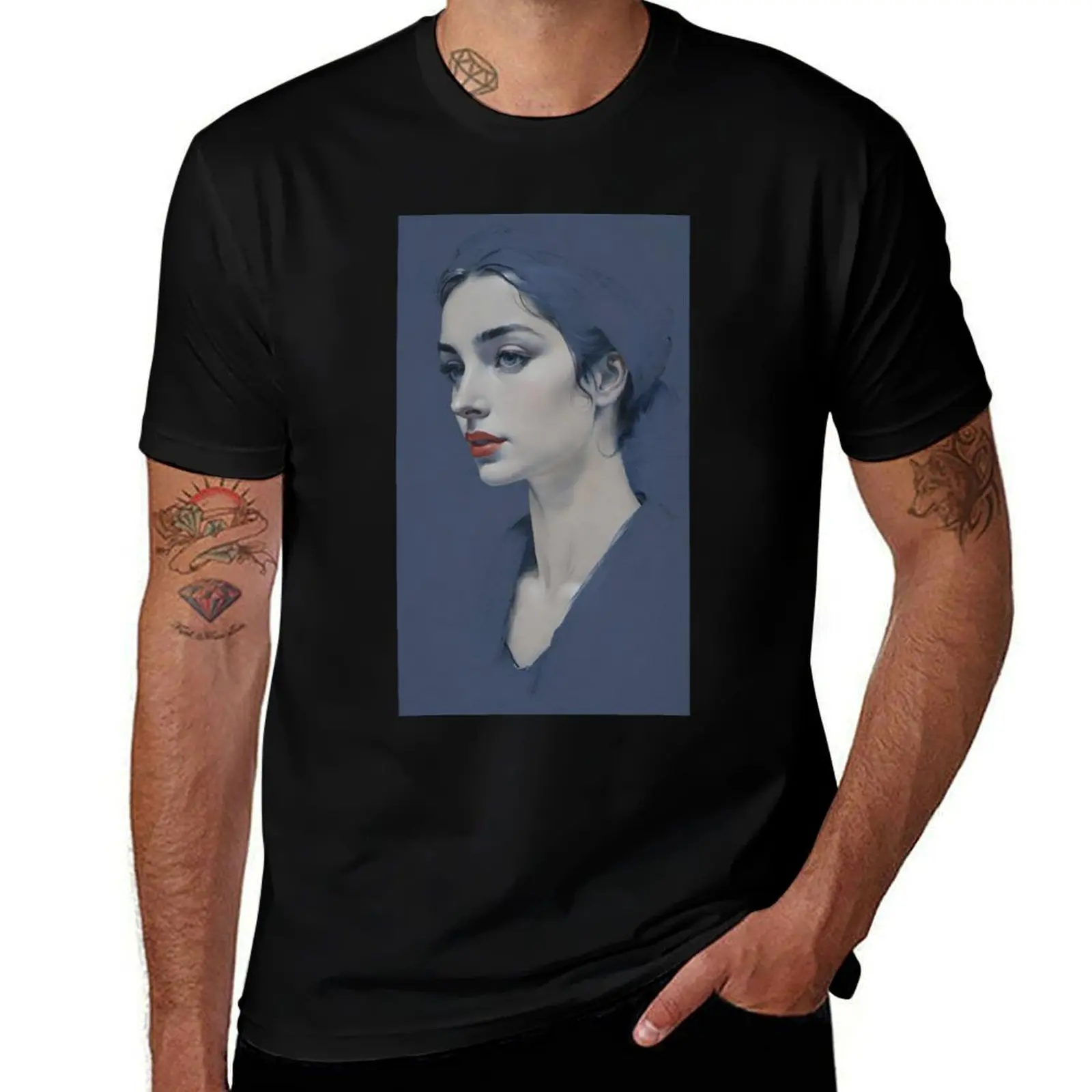 

French Allure No. 84 - Enigmatic Parisian Muse- Sketch Painting…Art By Carraann T-Shirt street wear funny t shirts for men