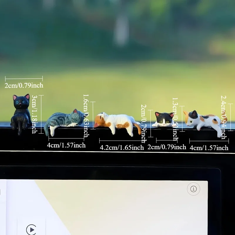 5-Pack Cute Healing Cat Monitor Decoration - Kawaii Screen Edge Sitter Figurines for Office Desk, Anti-Loneliness Companion
