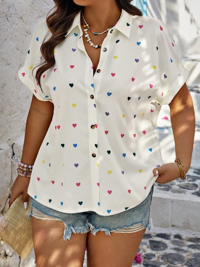 Women's Printed Lapel Single Breasted Elegant Short Sleeved Shirt Temperament Commuting Summer New Female Fashion Blouses