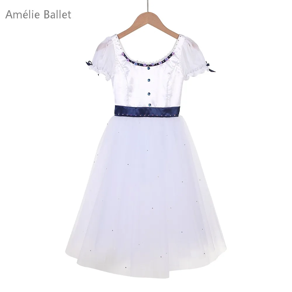 

B25038 Short Sleeves White Professional Ballet Tutu Made-to-order Romantic Long Ballet Tutu Girls & Women Ballet Dance Costumes