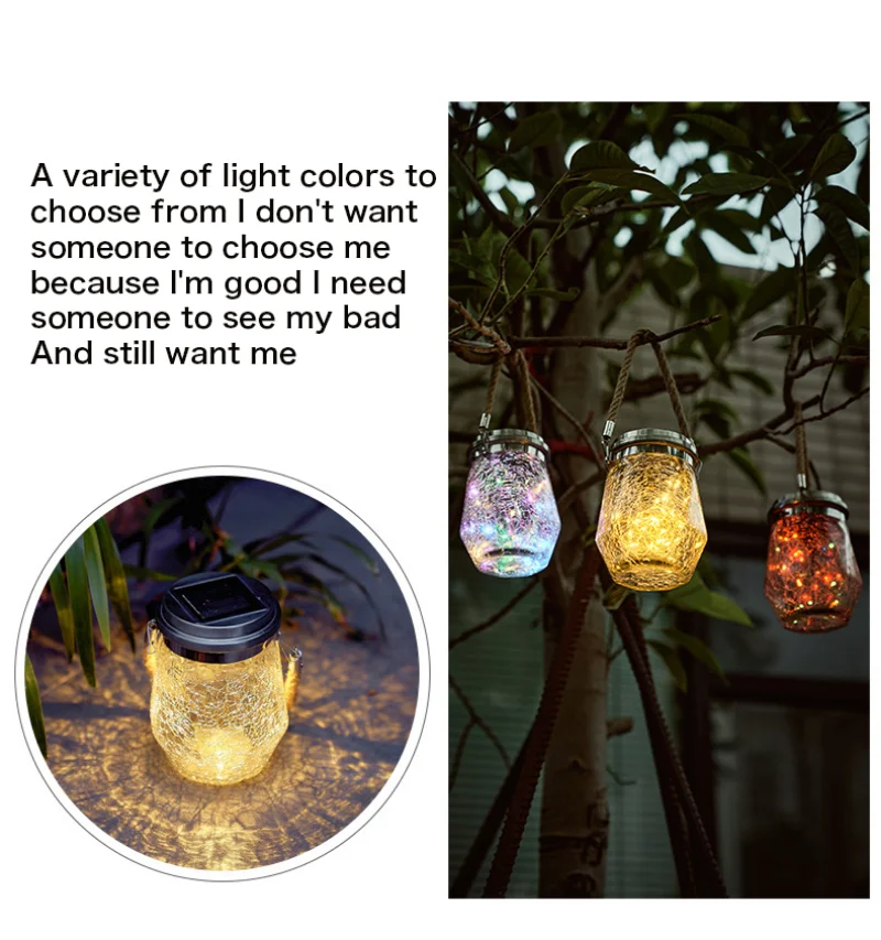 Crack Hanging Ball Glass Jar LED Solar Lamp Decoração do jardim ao ar livre Árvore Luz, Fio de cobre, Natal