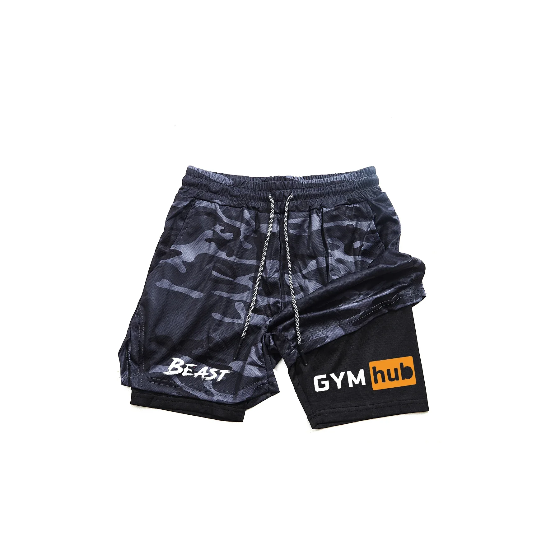 شورت Beast الرجالي ذو الطبقة المزدوجة المسامية، شورت رياضي سريع الجفاف، مناسب للتدريب على الجري على الساق المستقيمة، اتجاه الصيف #5