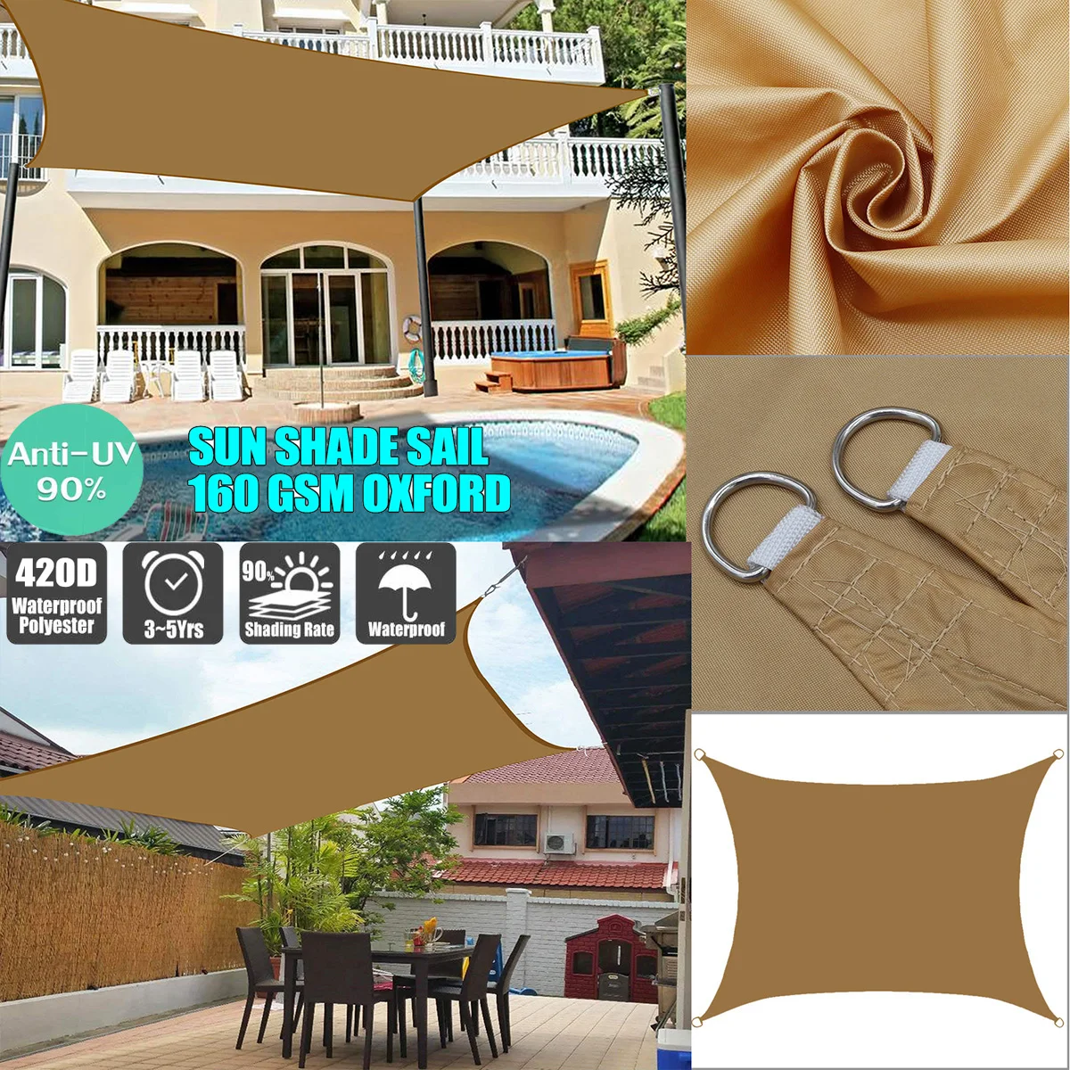 

420D Oxford Visor Sun Sail Cover Sun Screen Awnings Outdoor Waterproof Sail Shade Cloth Gazebo Canopygarden Parasol Awning Pool