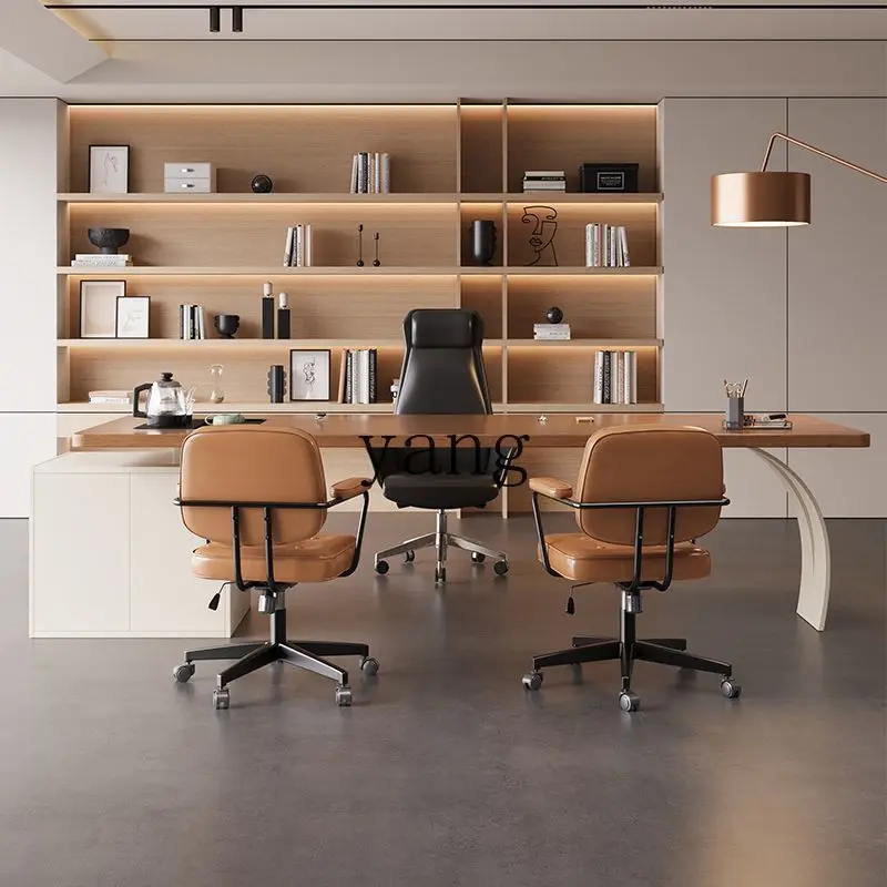 LH modern simple solid wood office tea table integrated computer desk light luxury