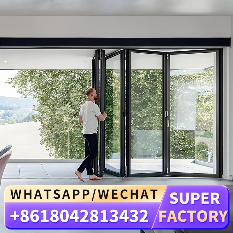 Customized sell Well Exterior Aluminum Frame Bifold Folding Door Hurricane Proof Heavy Duty Accordion double Glass Folding Door