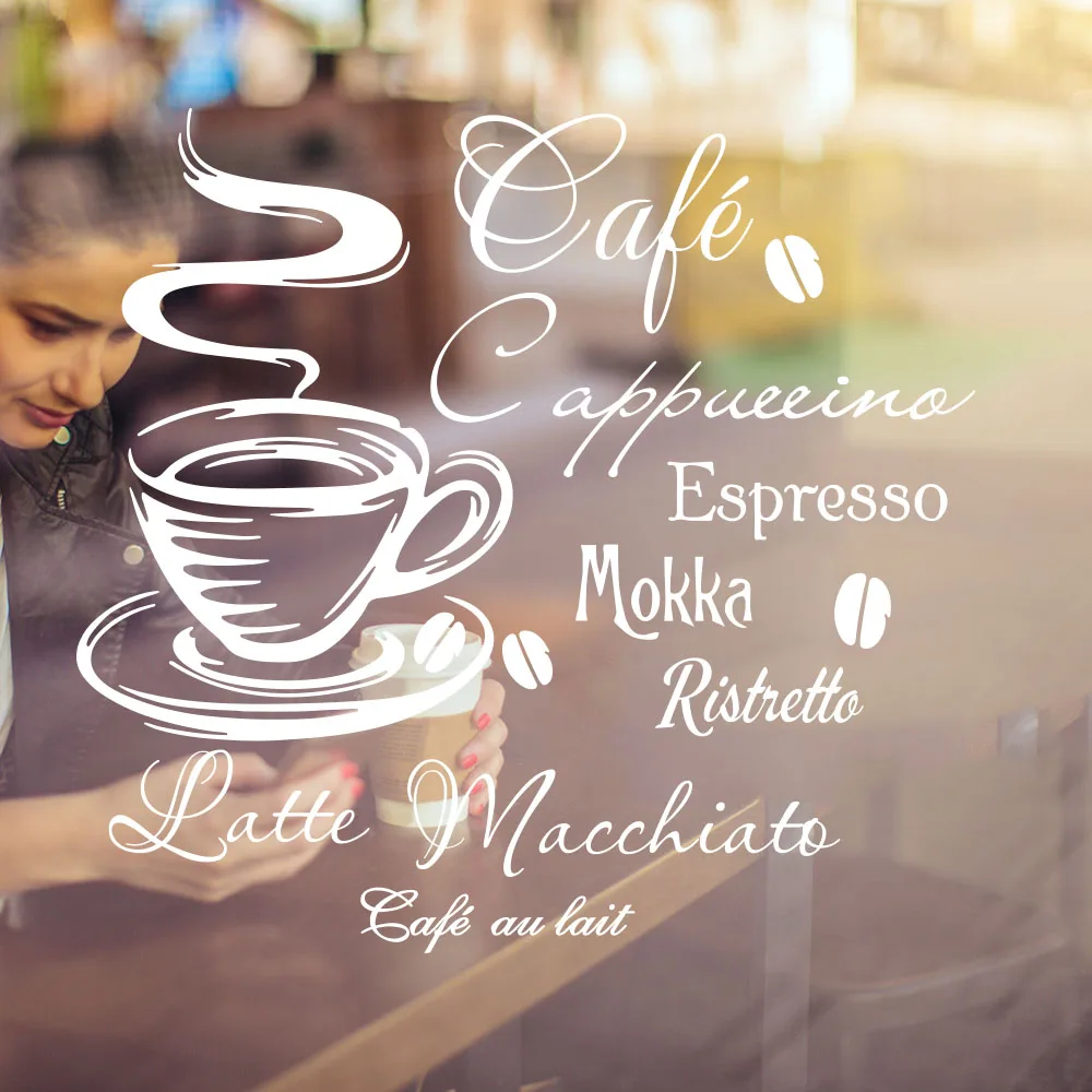 Coffee Bar Spanish French Wall Sticker Kitchen Resturant Cafe Room Window Wall Decal Vinyl Decor